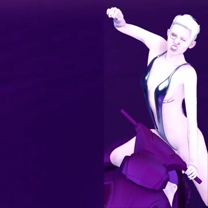 Animated Miley Cyrus figure riding the jet-ski