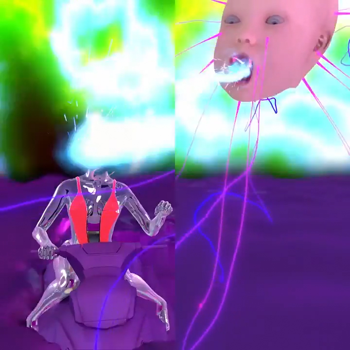 Chrome rider and laser head over the storm ocean