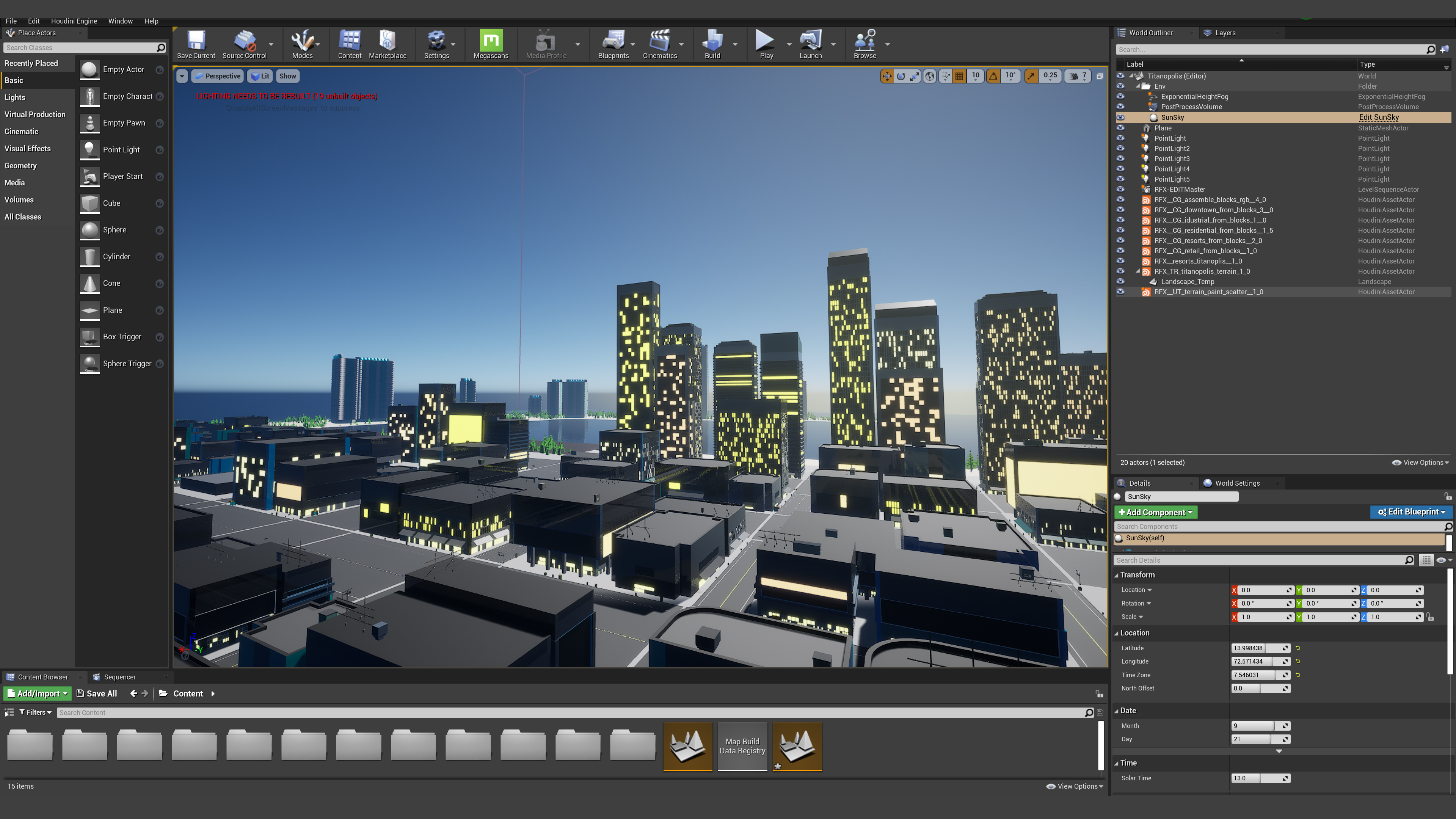 Titanopolis in-engine dusk lighting