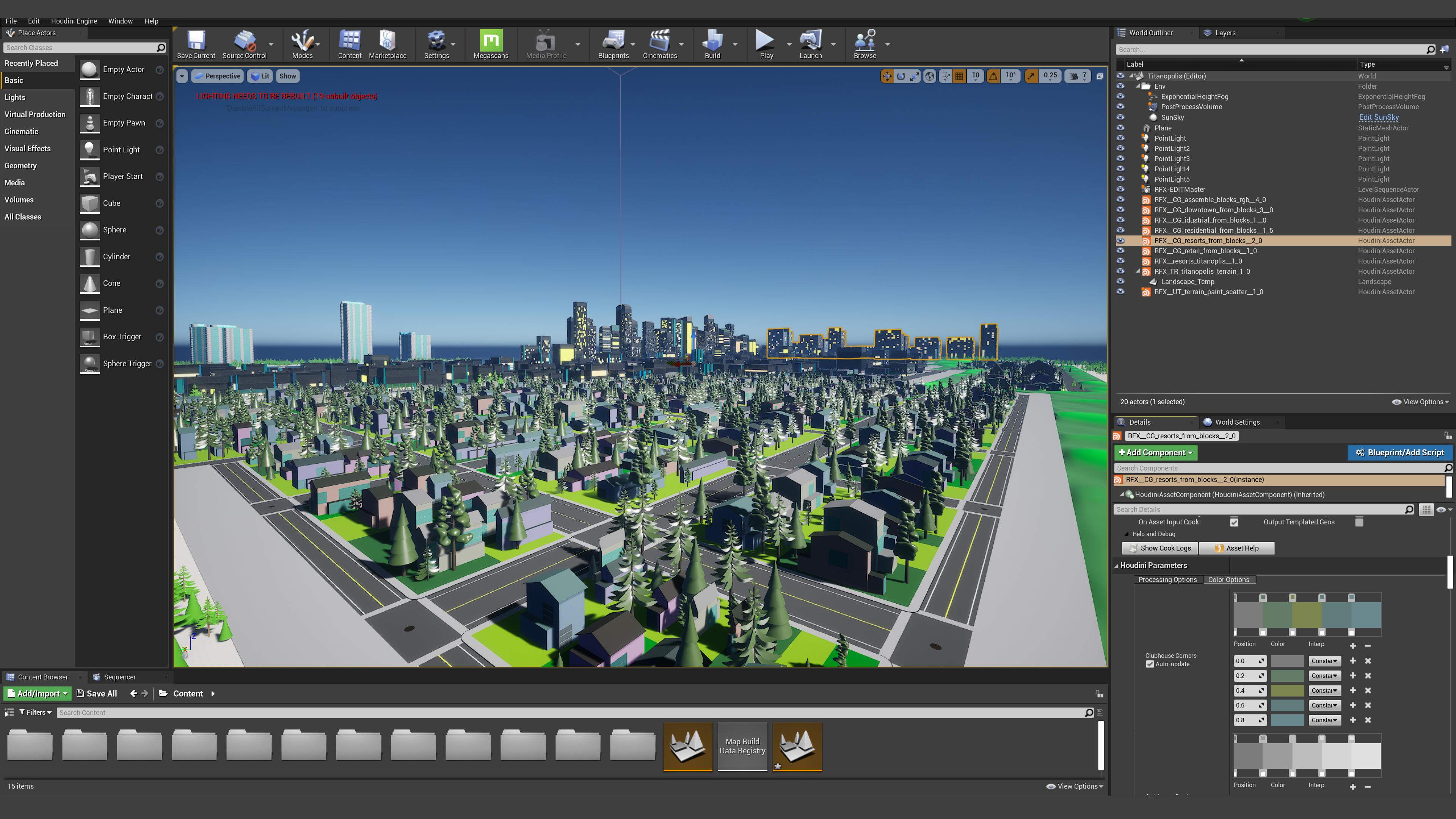 Titanopolis in-engine dusk lighting