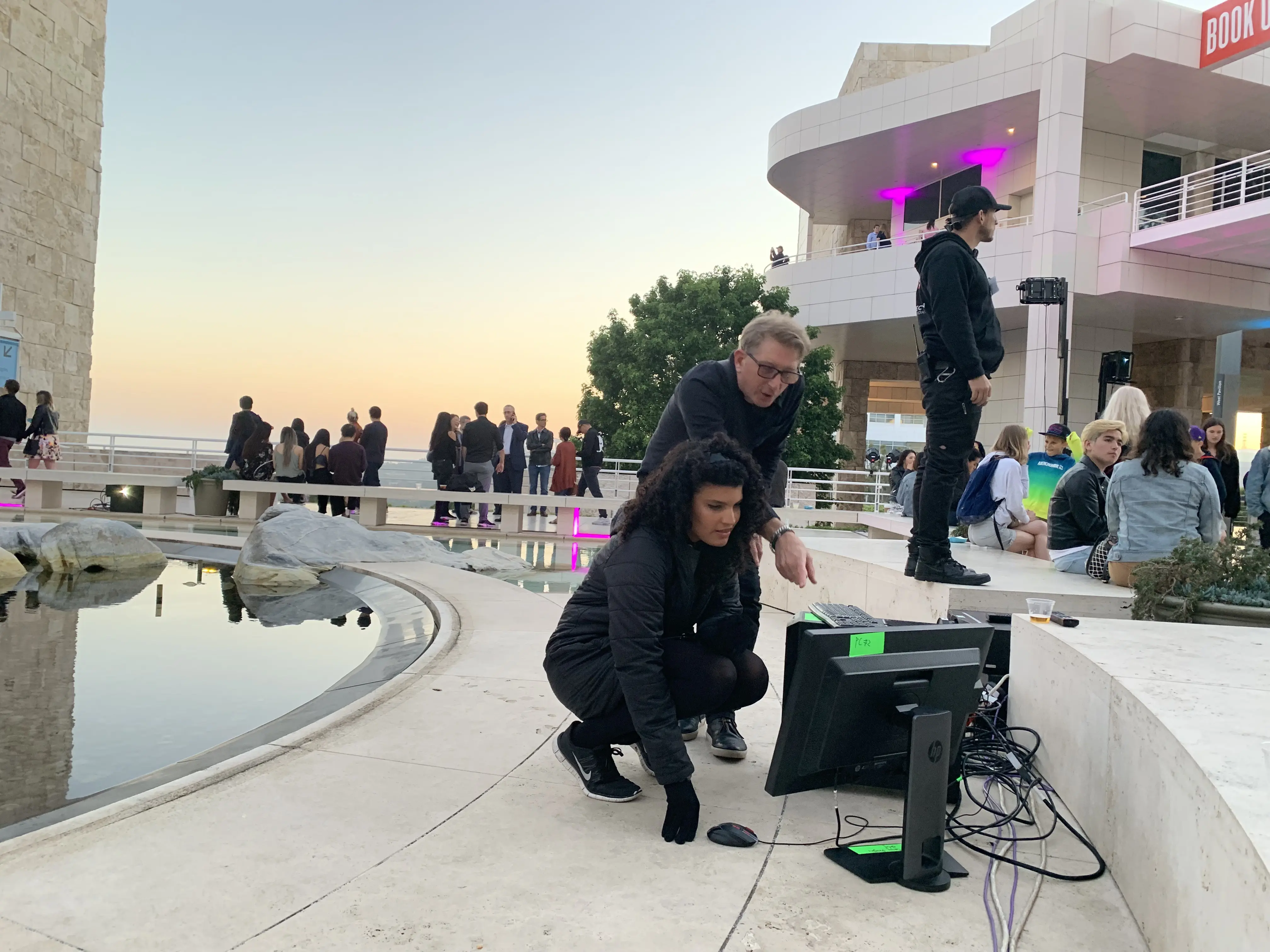 Setup on the plaza as the crowd gathers