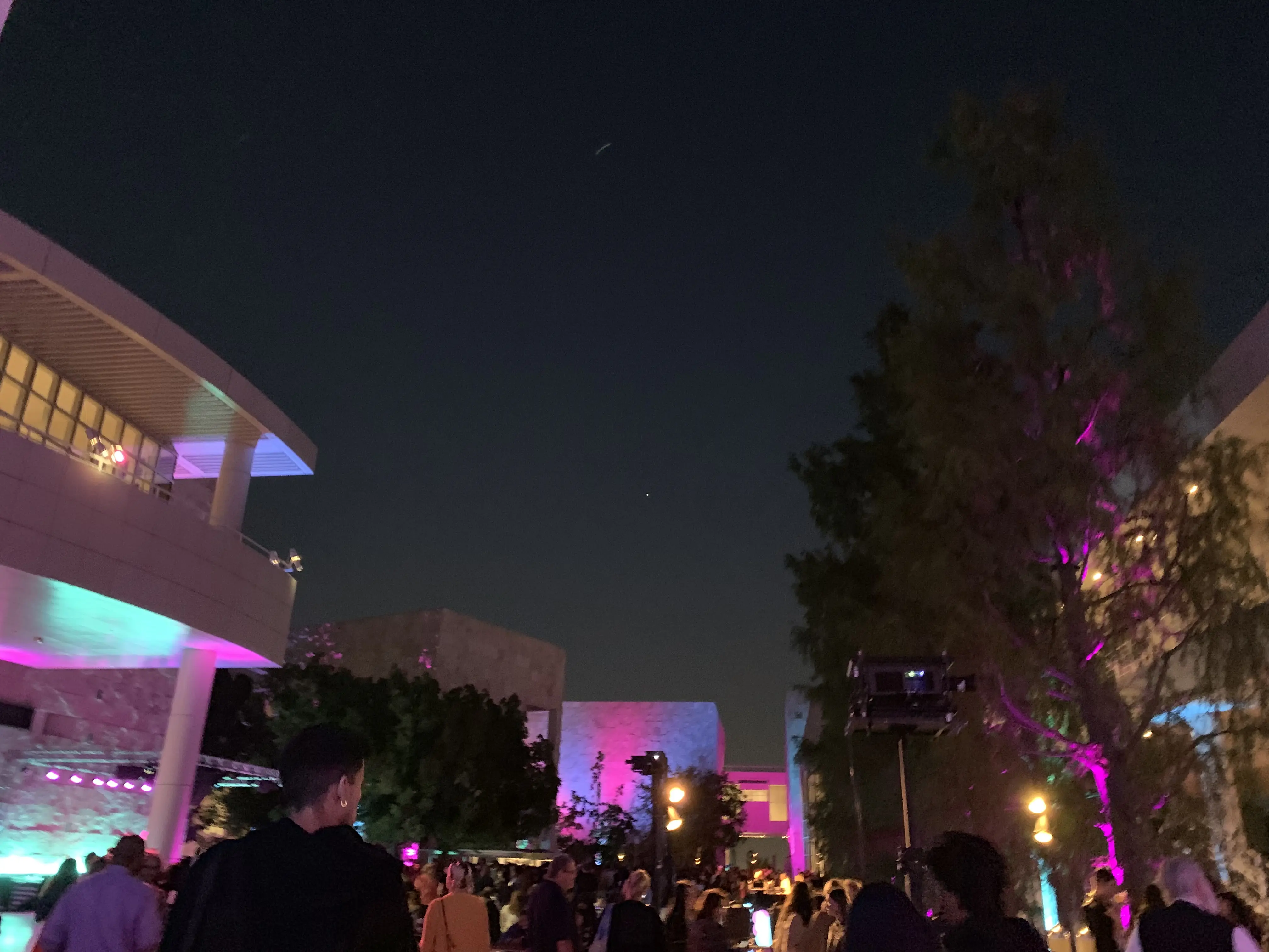 The plaza at night as projections begin