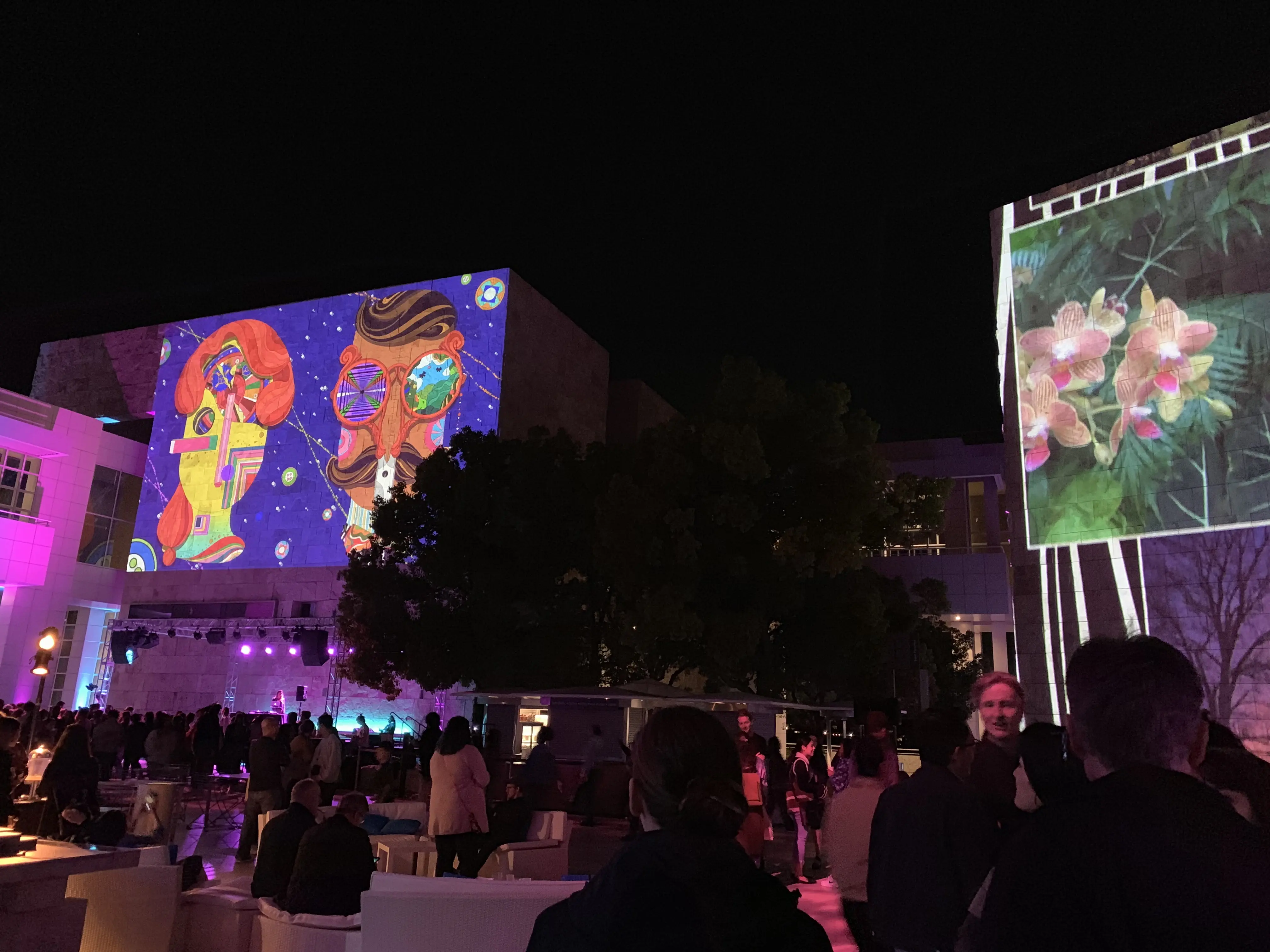 Projections wrapping the plaza buildings