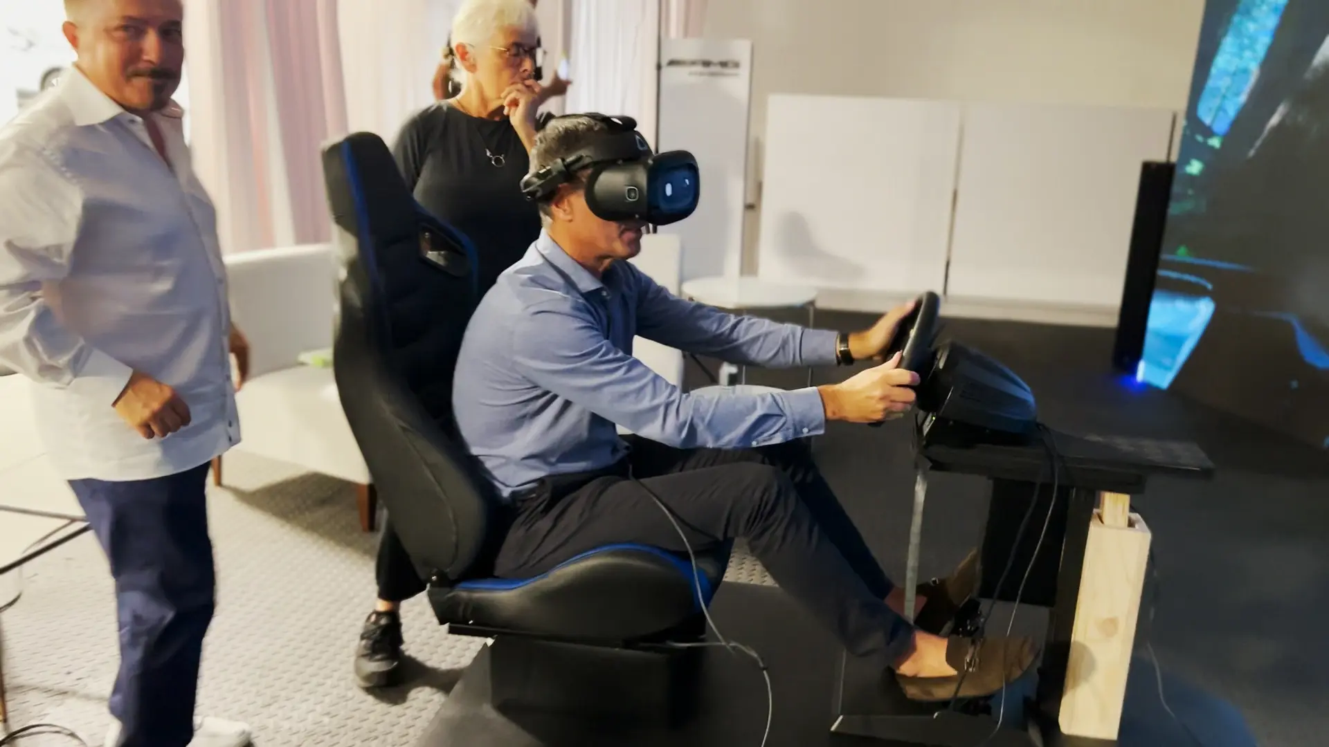 Guest driving in the VR hardware rig