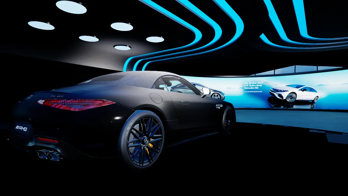 Fab Cars showroom with LED walls, real-time render