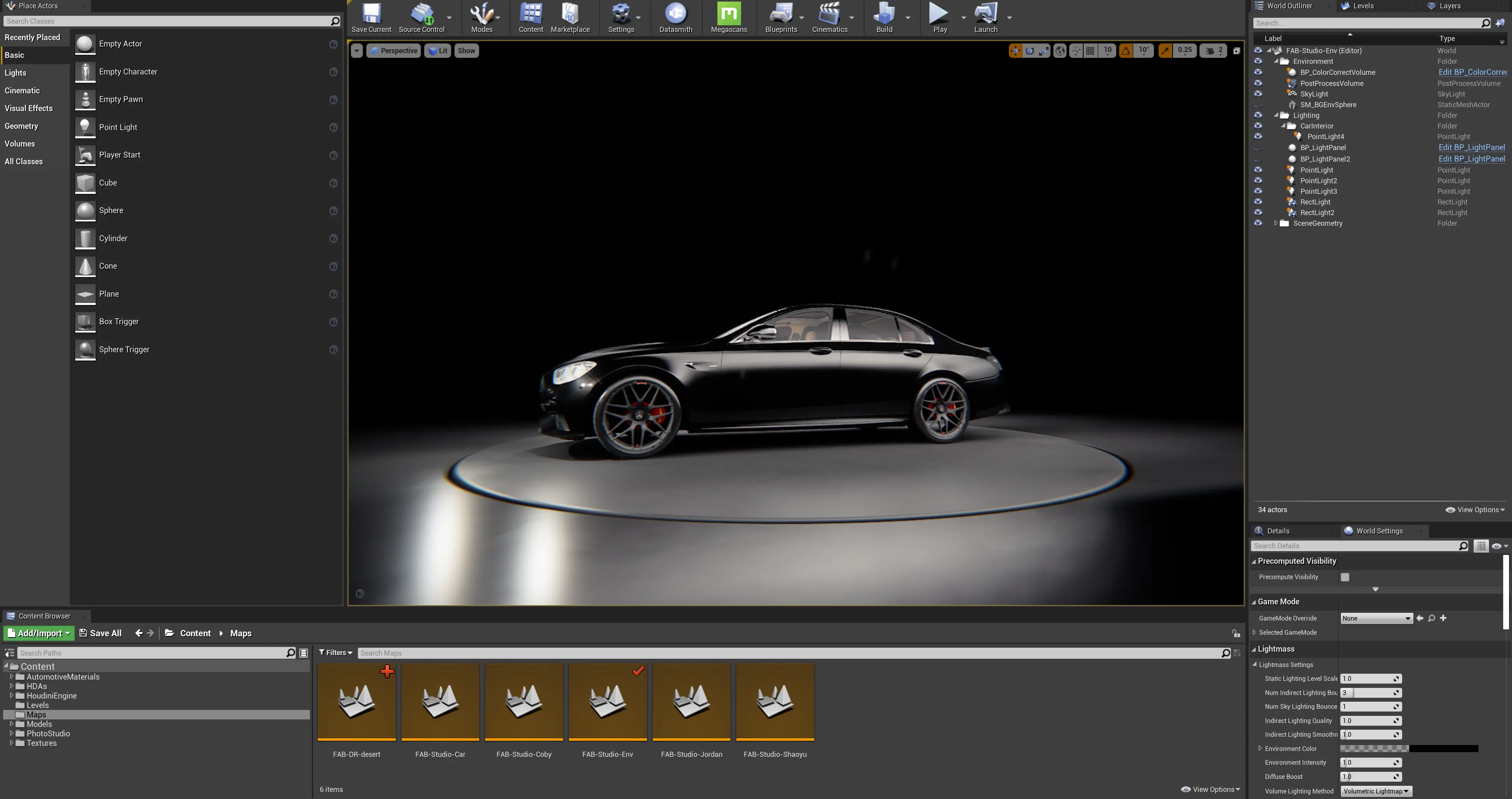 Car on turntable in the Unreal editor