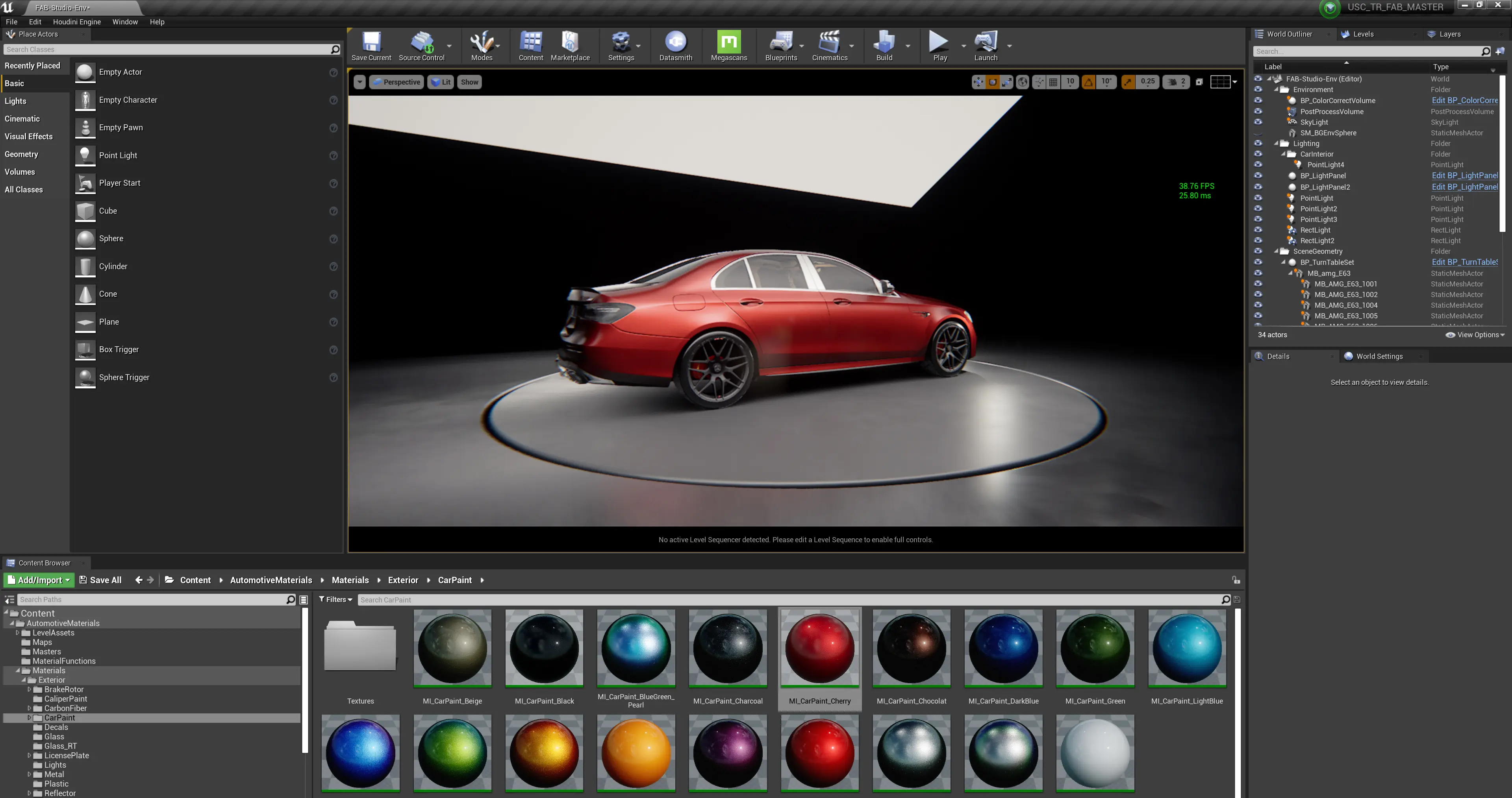 Car paint material library in Unreal Engine