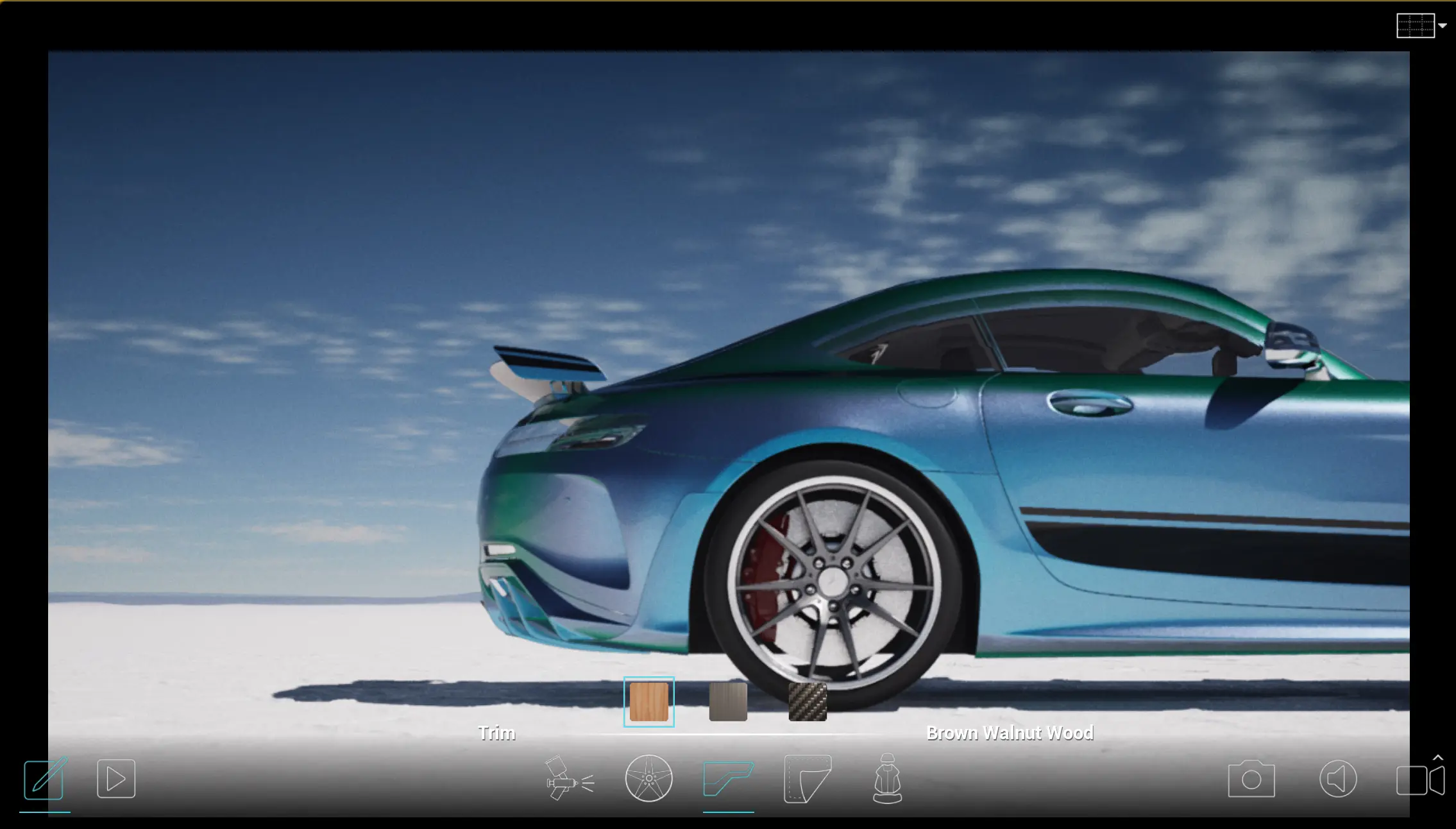 In-headset configurator — paint, wheels, trim