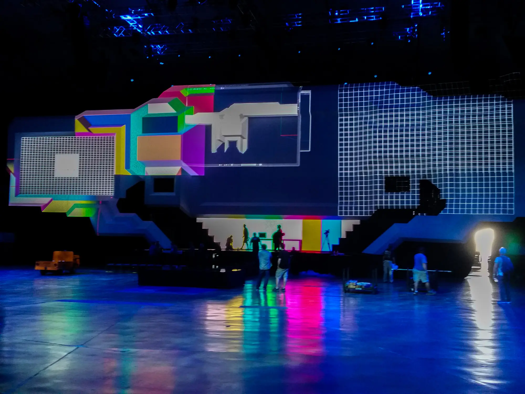 Stage test projections on the arena floor