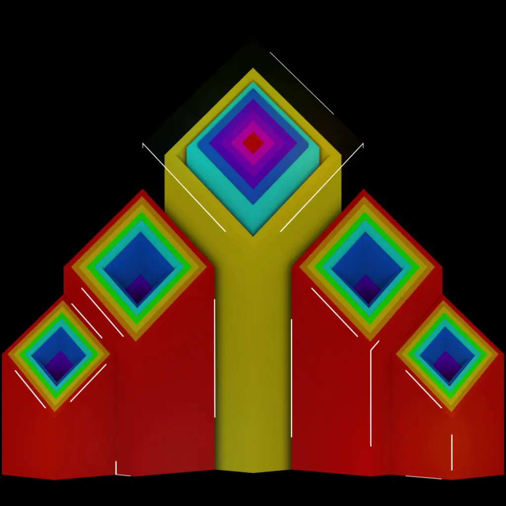 Google Play icons mapped across the stage geometry