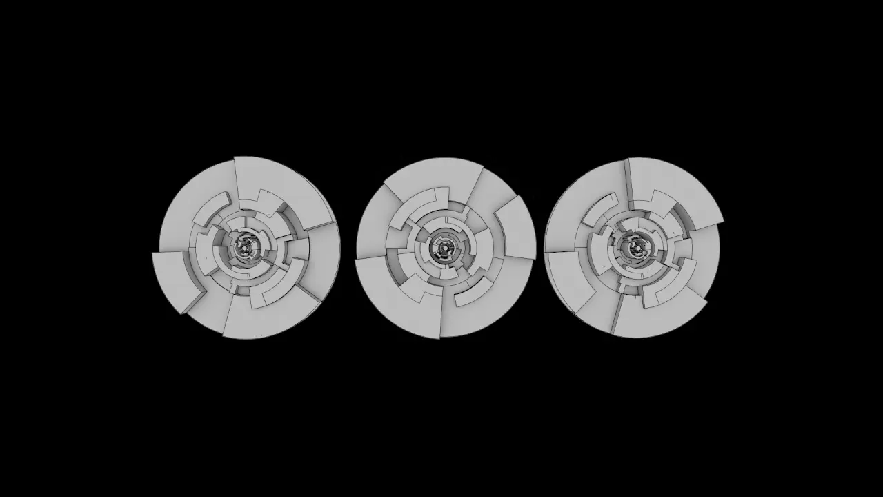Three disc models front view, clay render