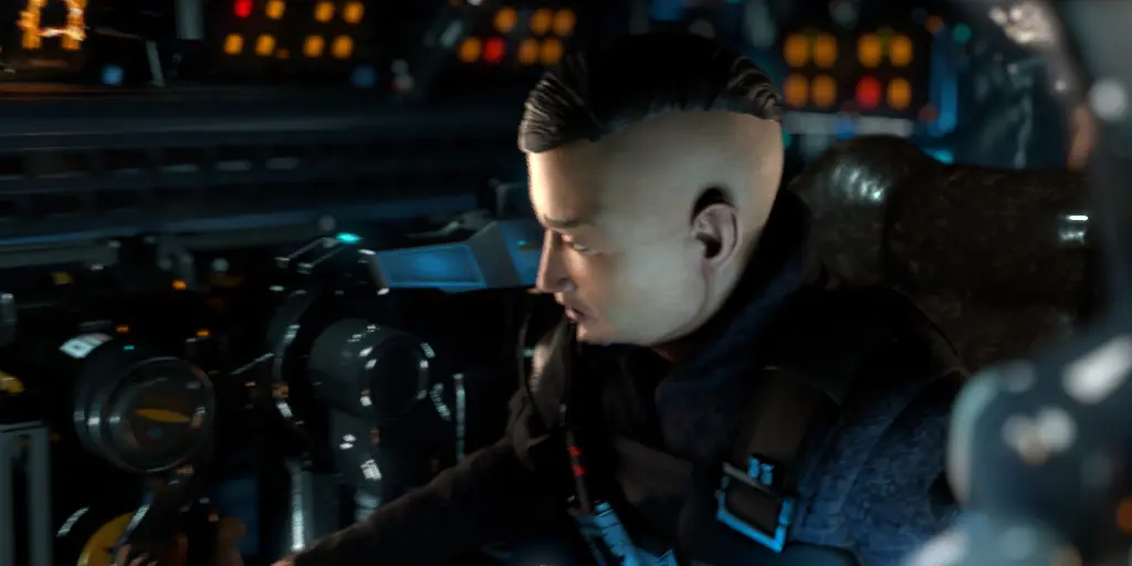 Pilot in profile at the controls