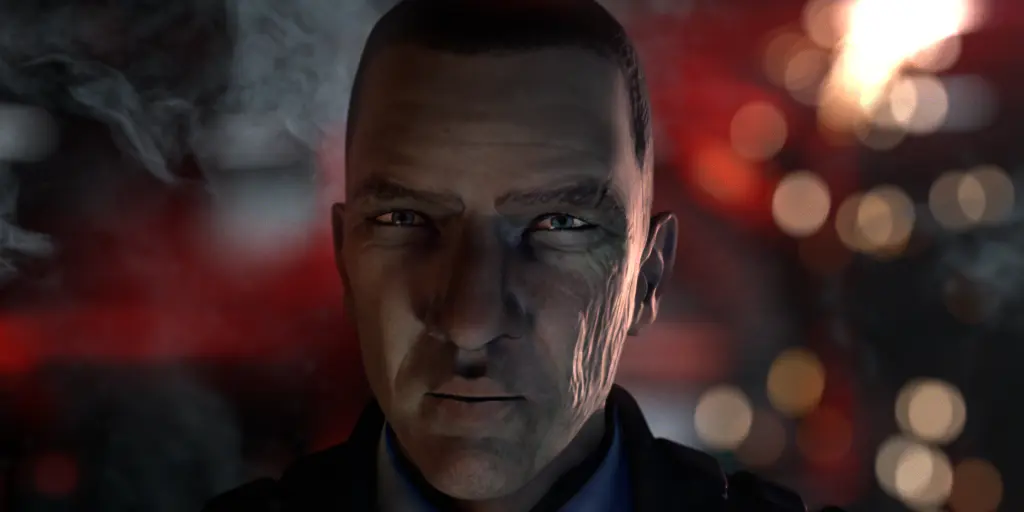 The antagonist in smoke and red light