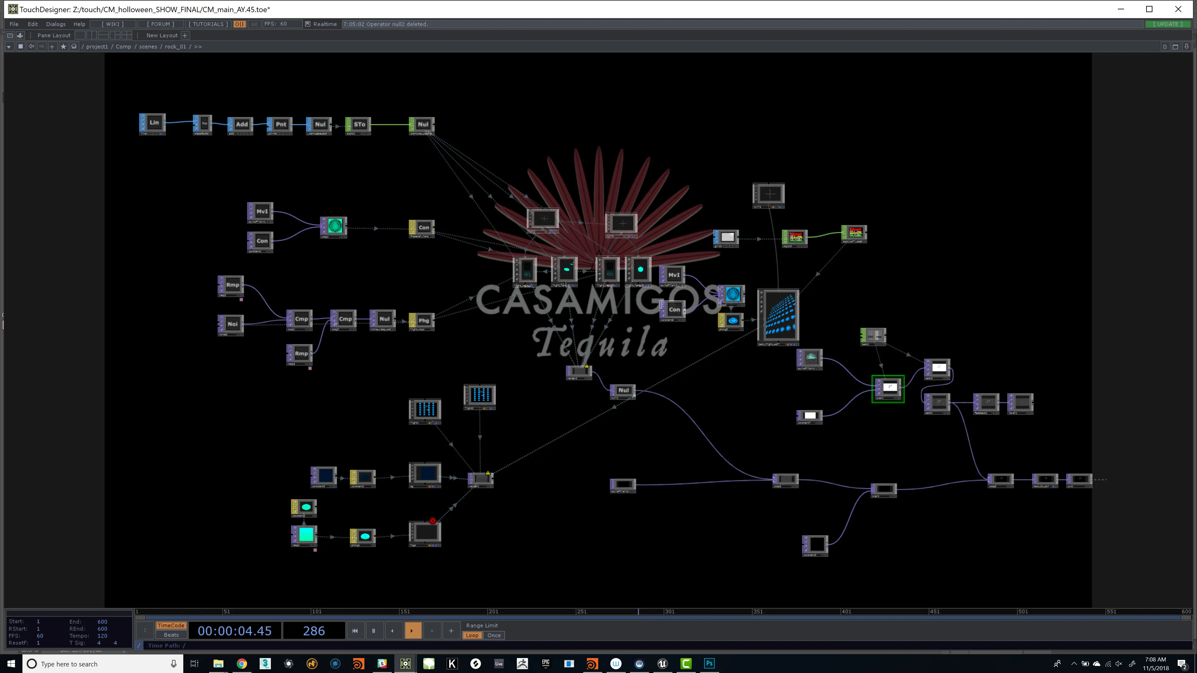 TouchDesigner network compositing the Casamigos scene