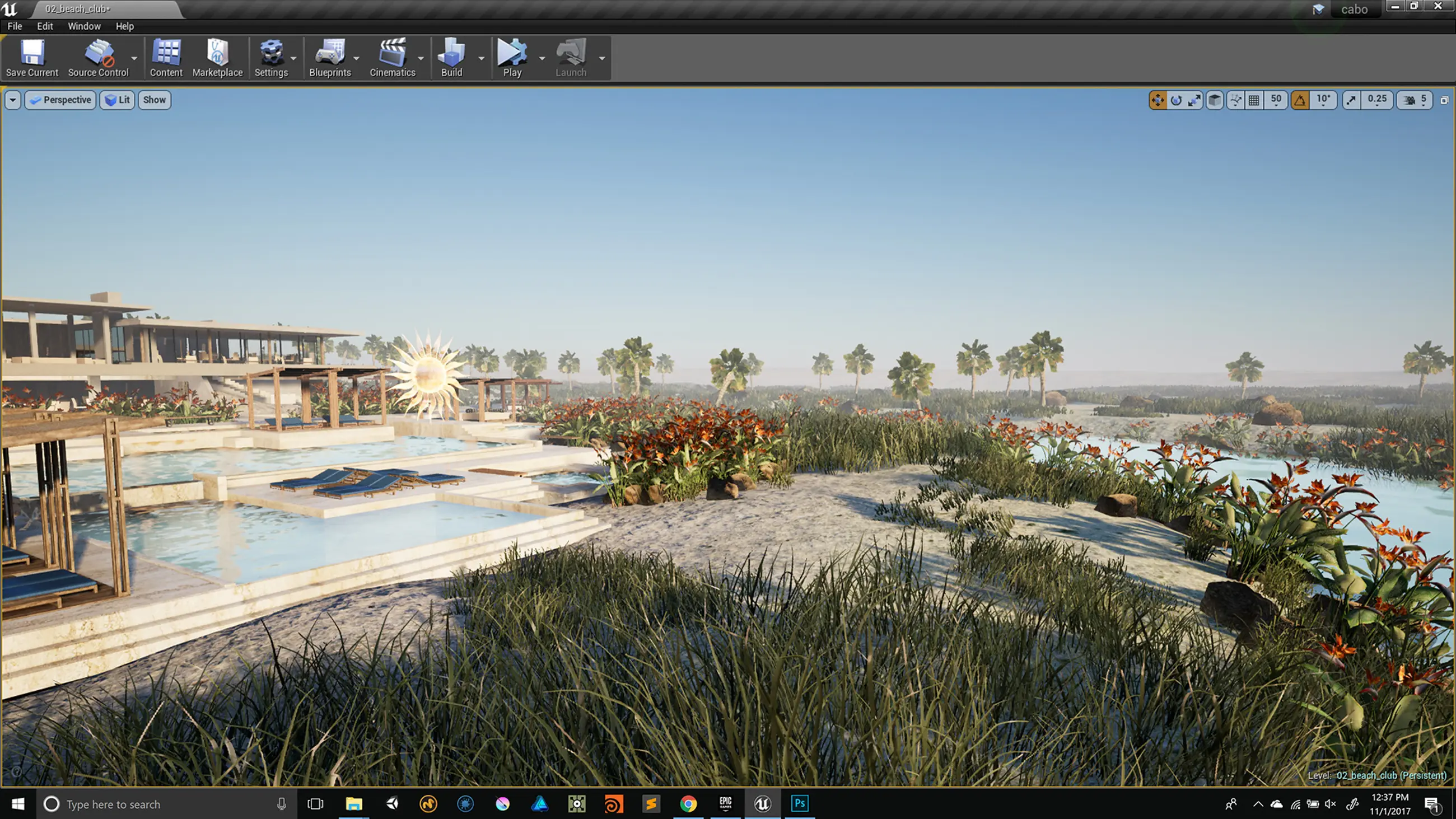 Resort level open in the Unreal editor