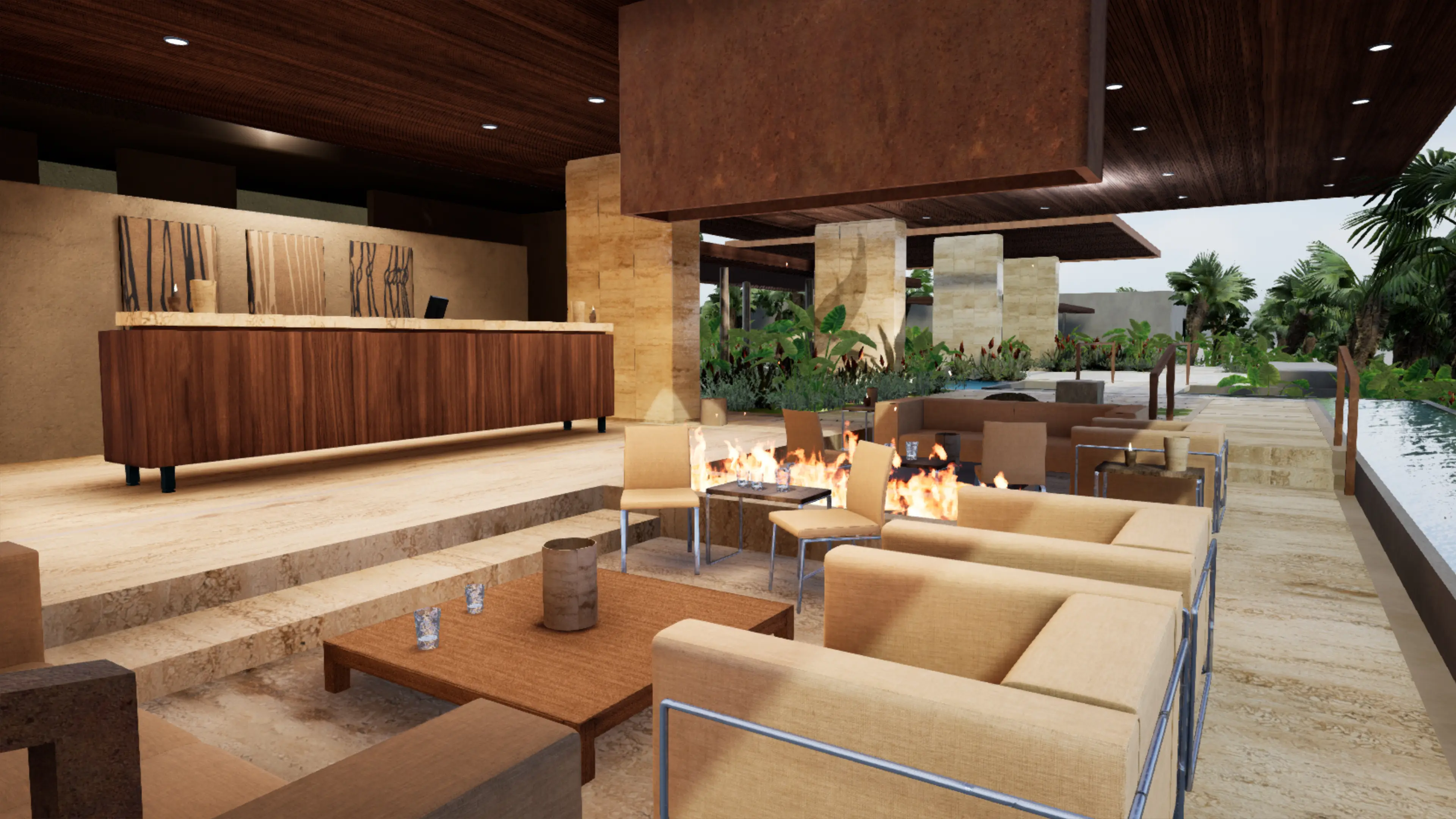Resort architecture and landscaping in Unreal Engine