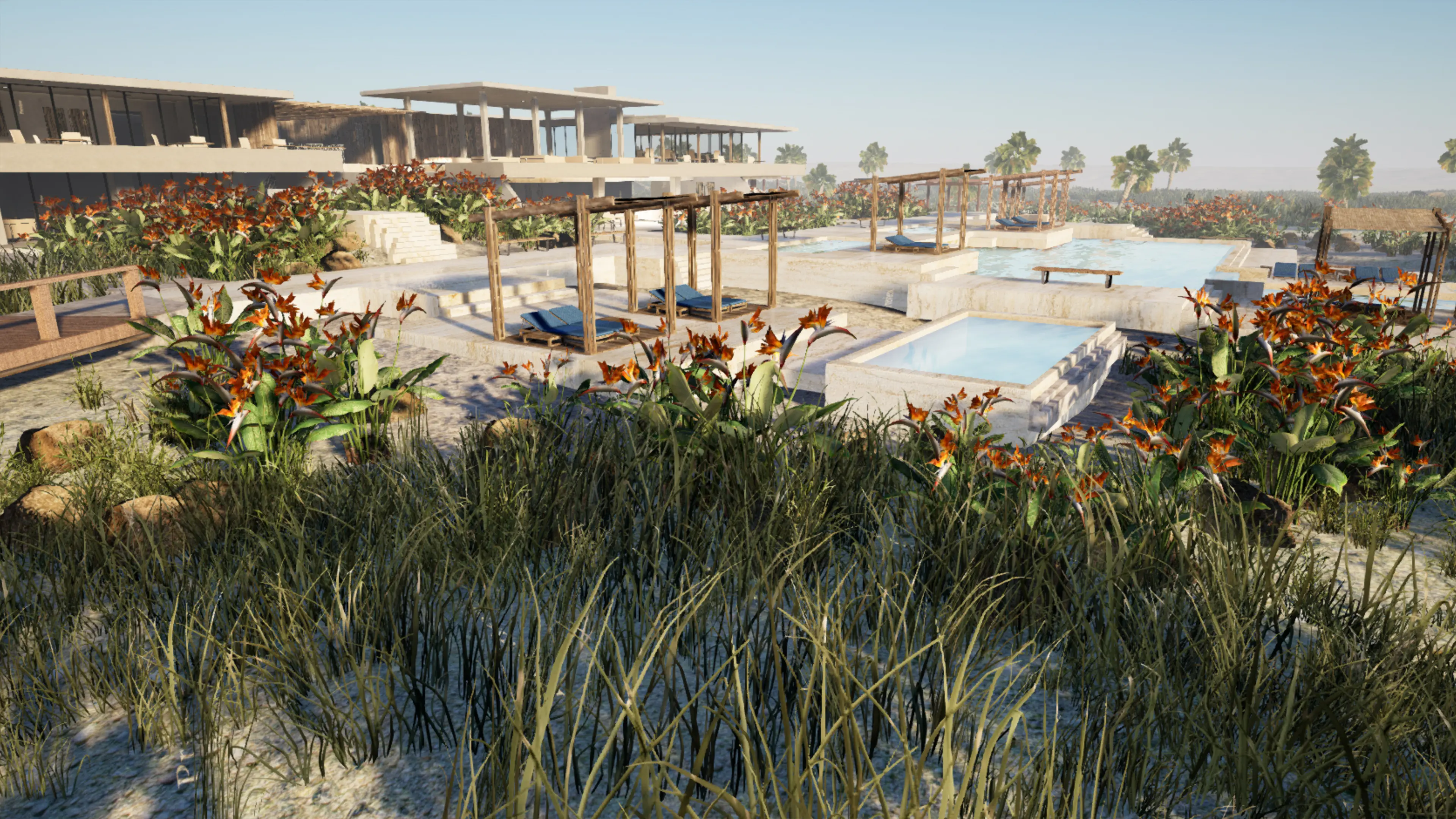 Resort architecture and landscaping in Unreal Engine
