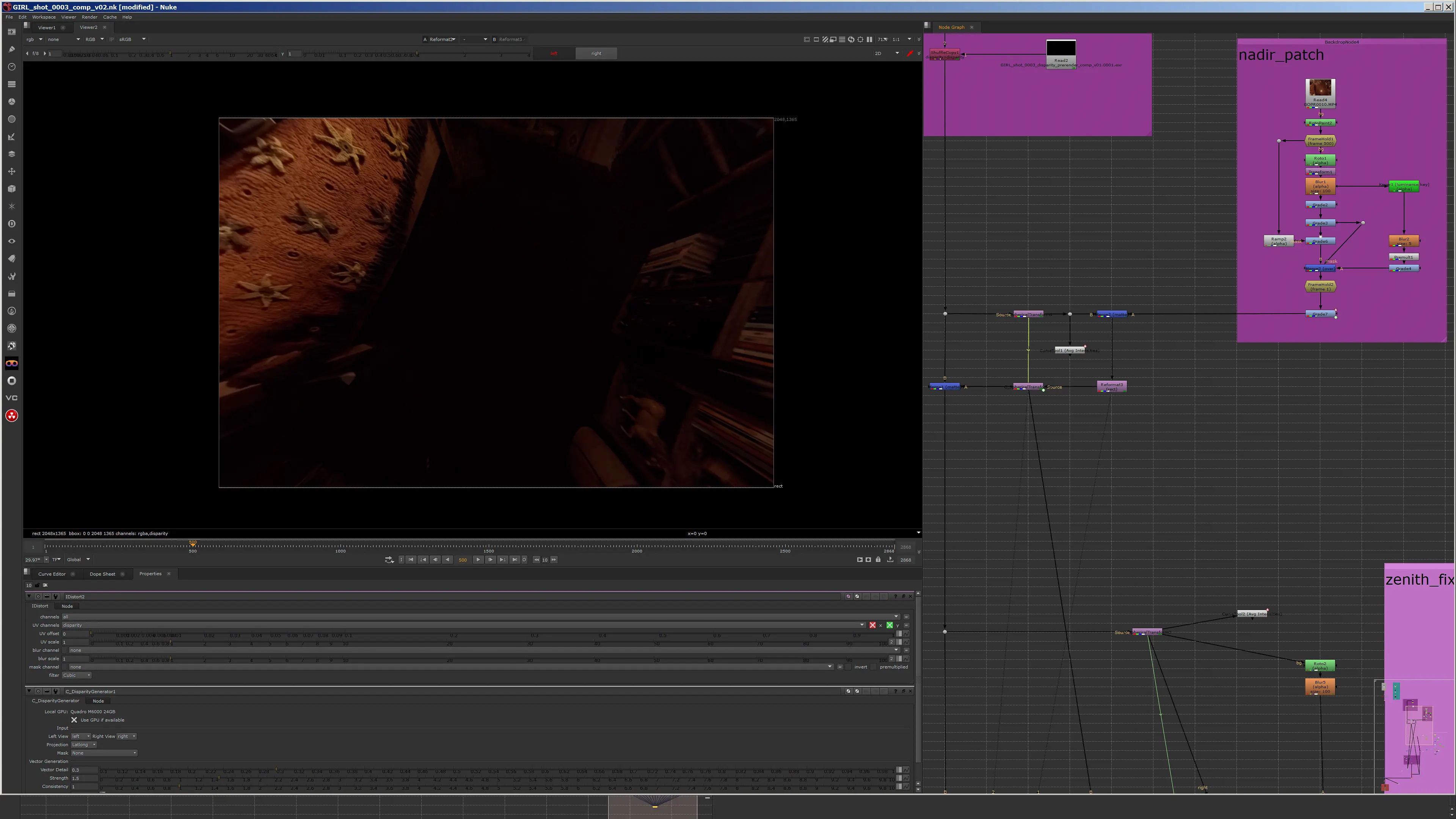 Shot comp in Nuke with nadir patch and zenith fix node groups