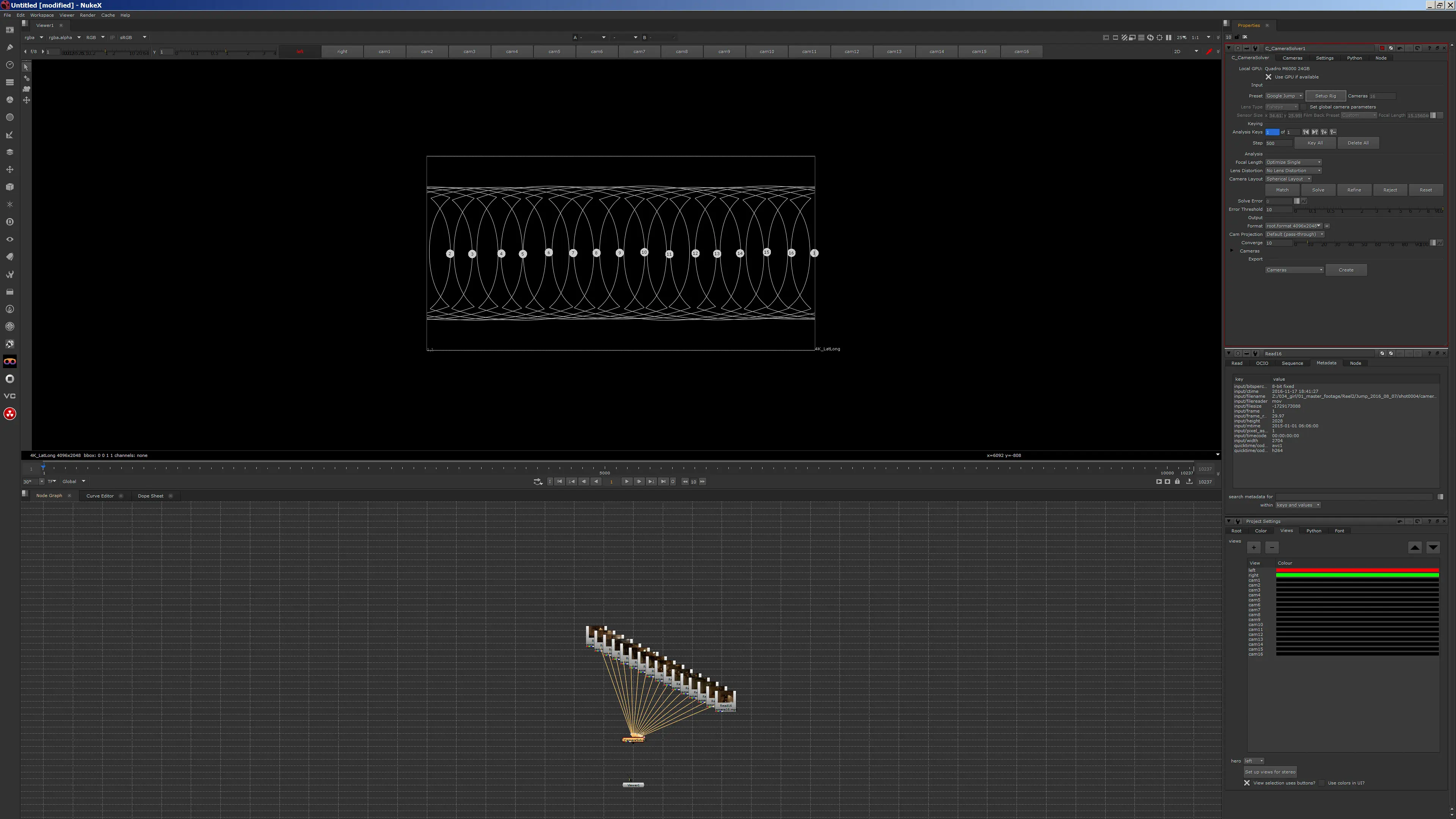 Cara VR camera solver with spherical rig layout in NukeX
