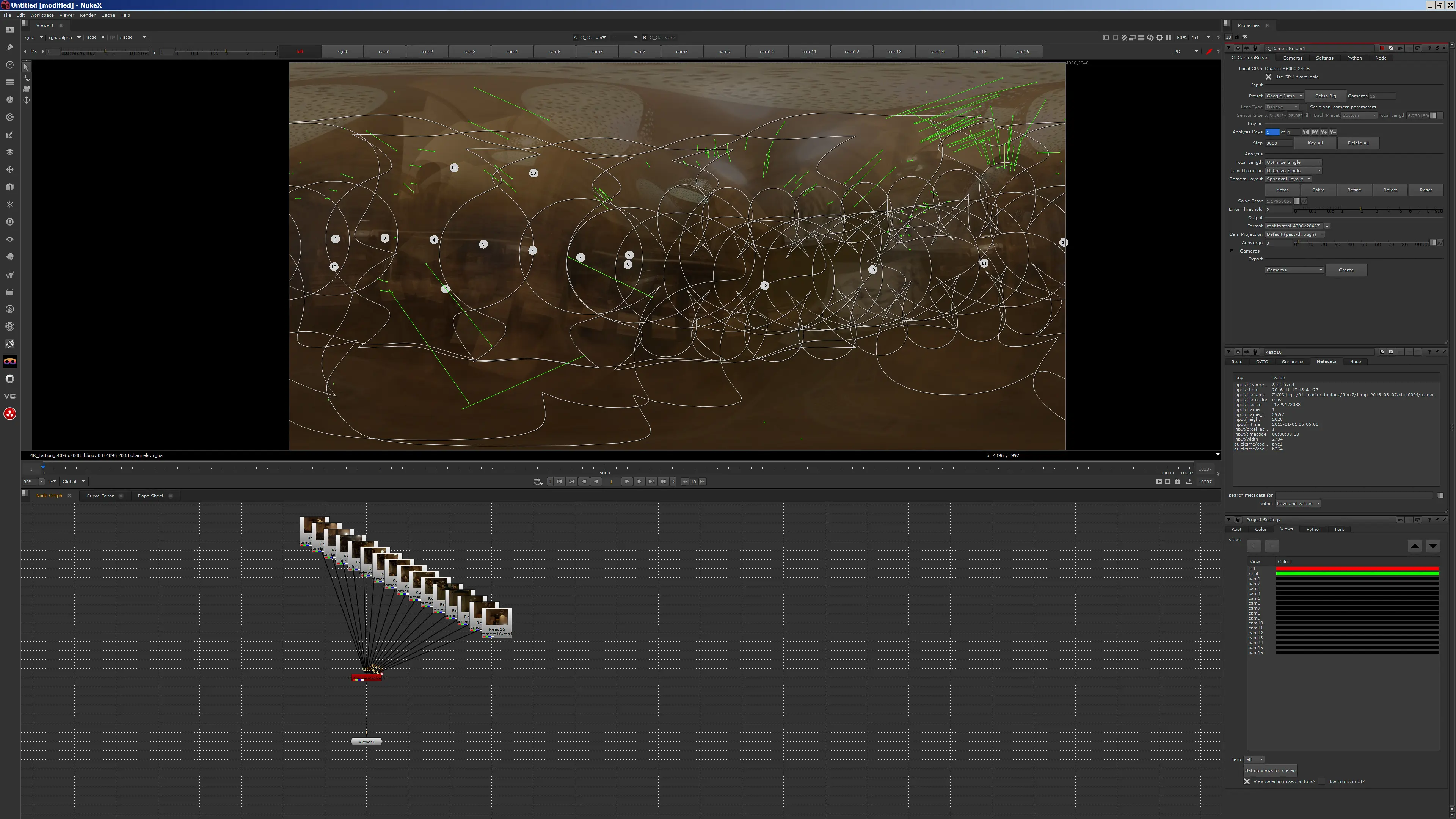 Camera solve tracks over a latlong panorama in NukeX