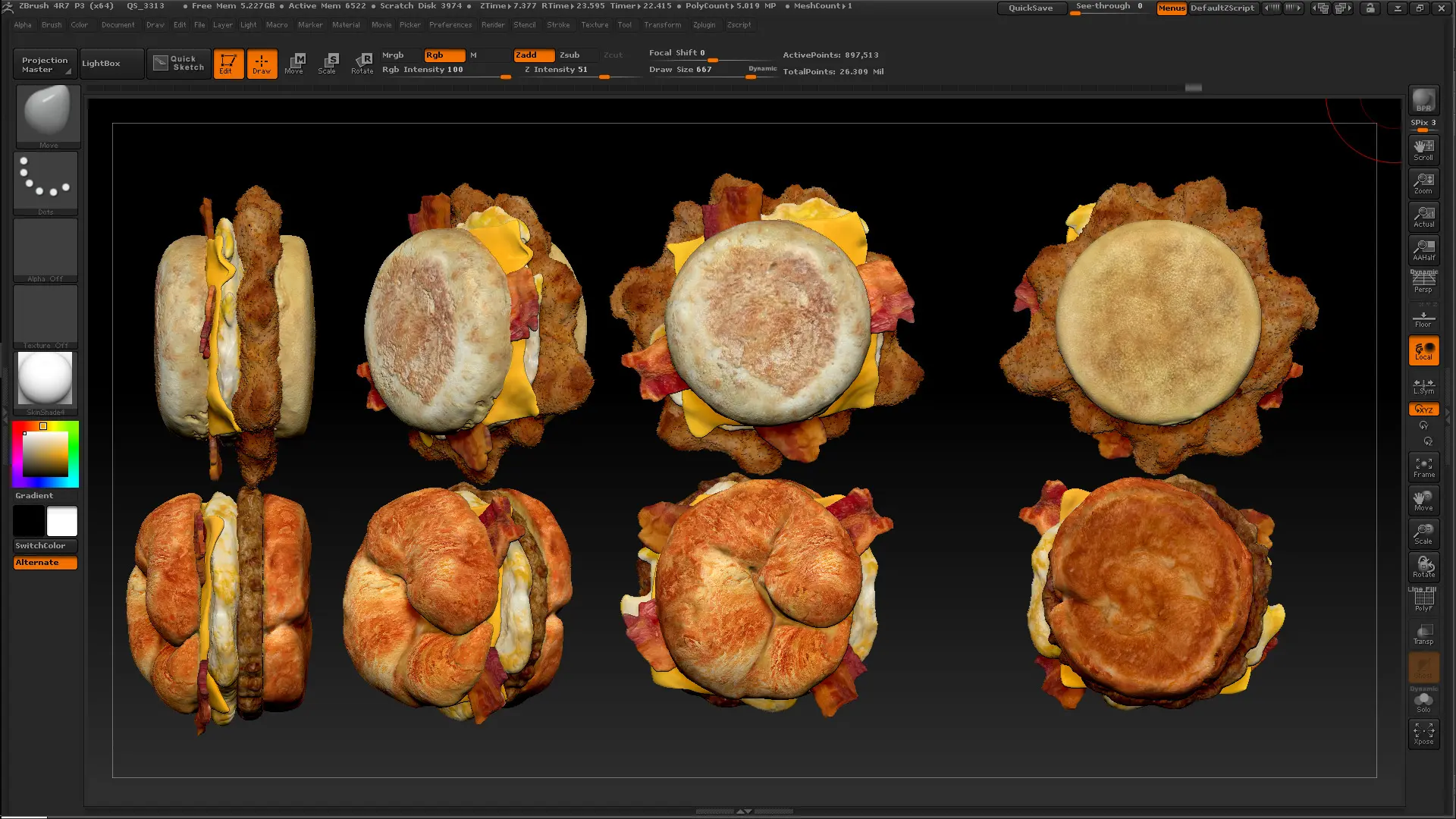 Breakfast sandwich sculpts in ZBrush