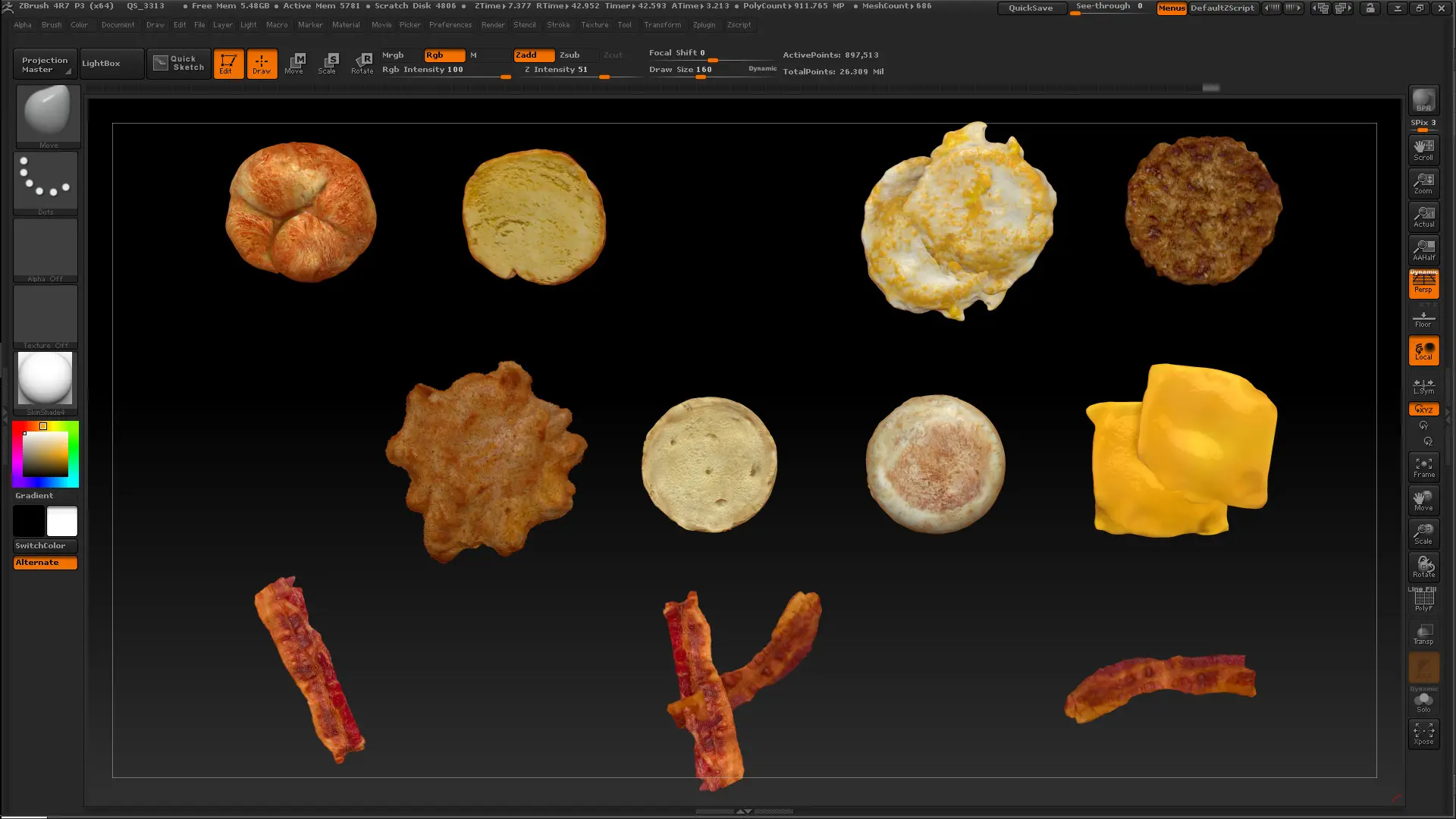 Food sculpt detail in ZBrush