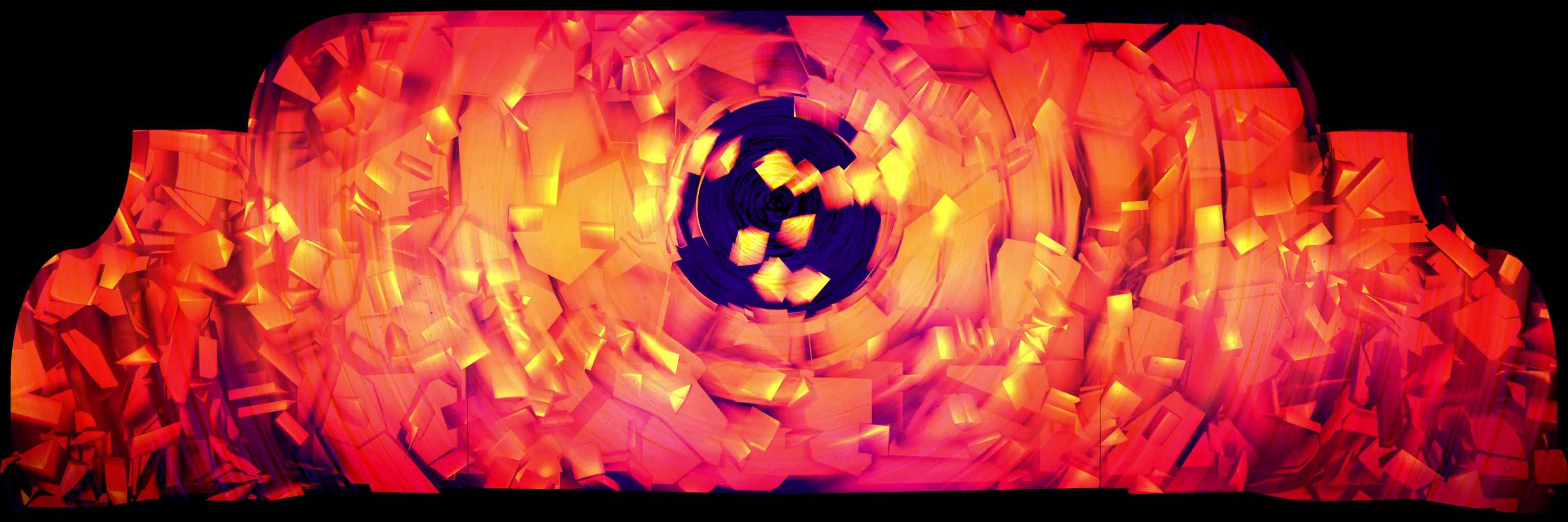 Abstract look — shattering red and orange geometry around a central vortex