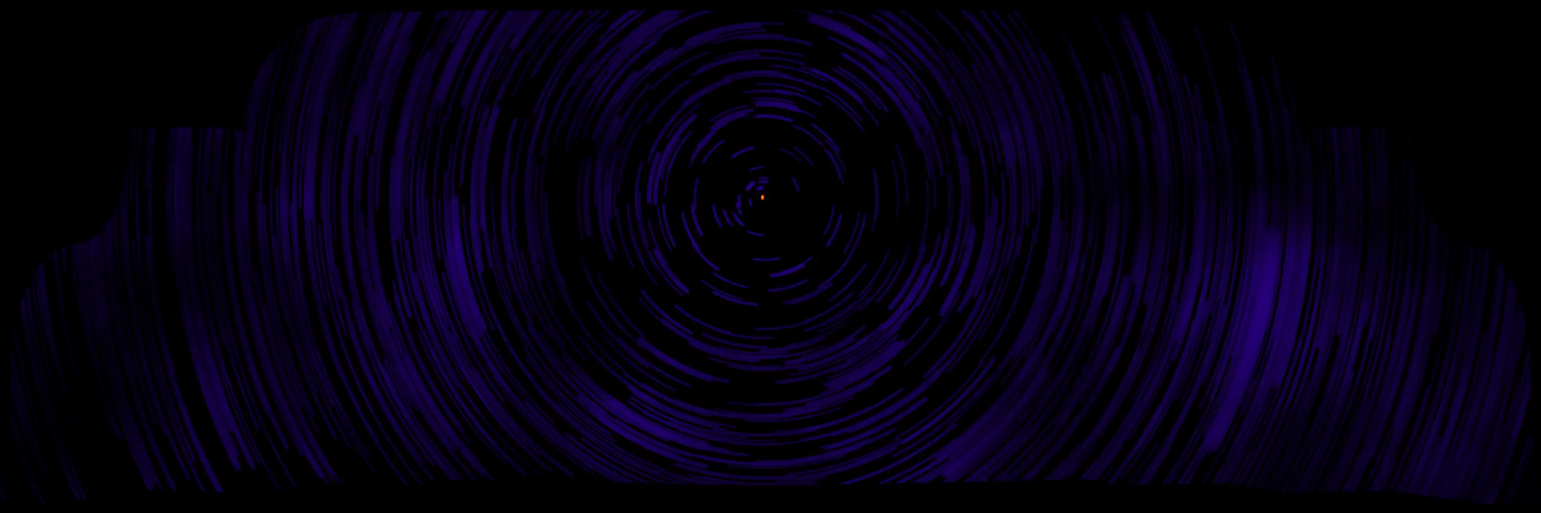 Abstract look — violet star-trail spiral cut to the shaped screen silhouette