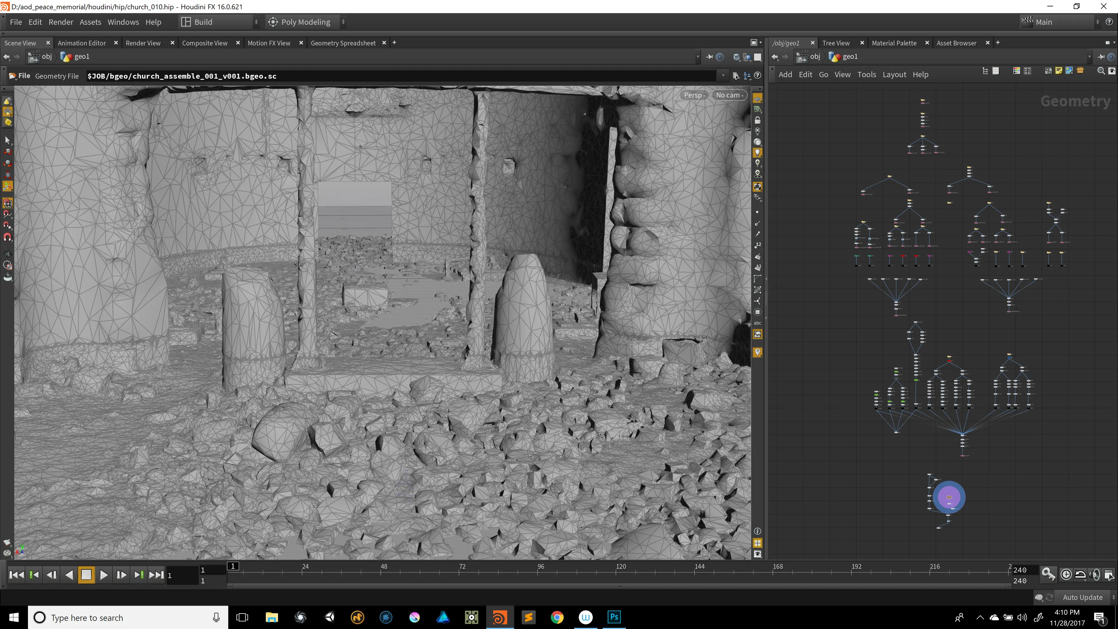 Wireframe of the scanned structure in the Houdini viewport
