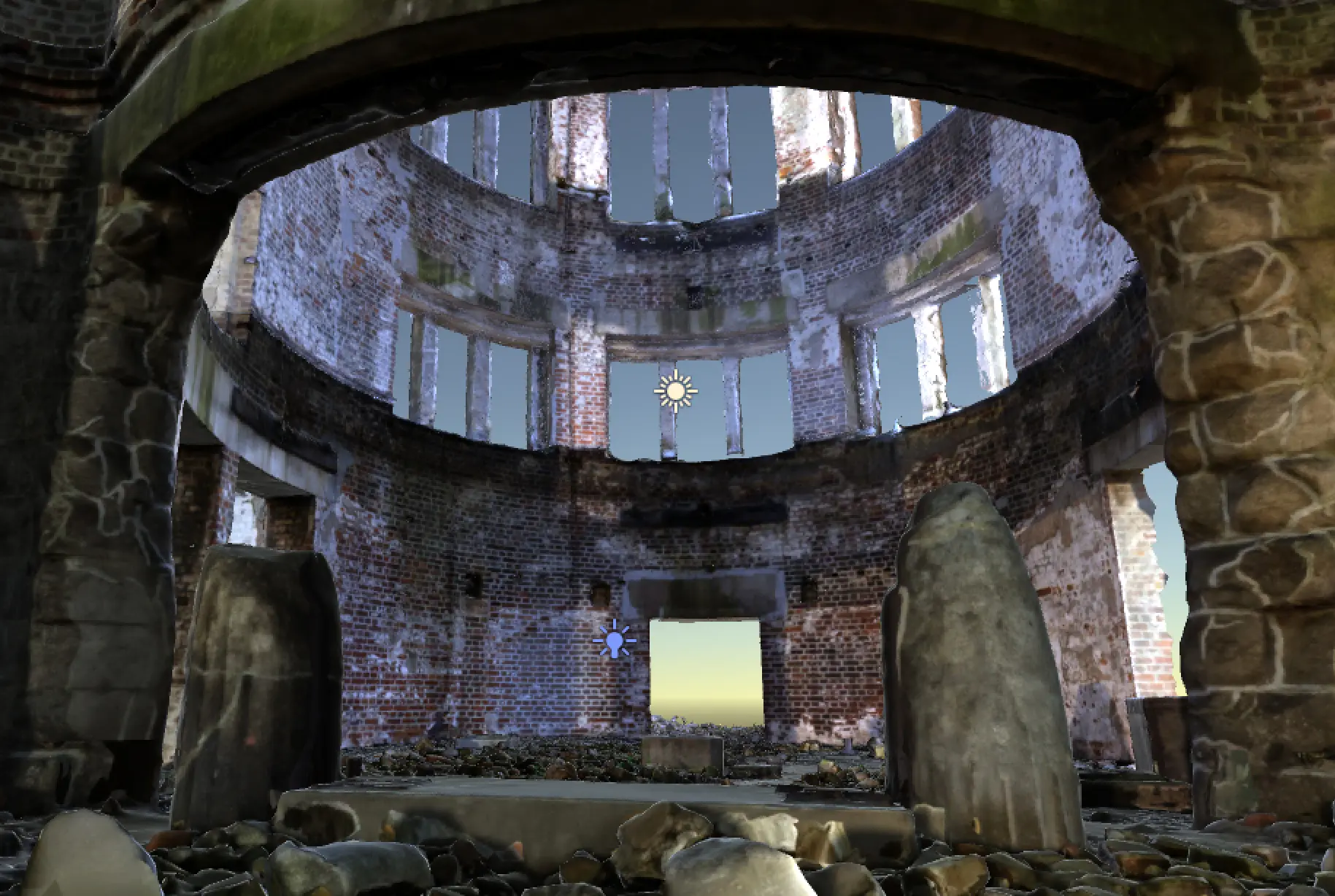 Photogrammetry reconstruction of a ruined dome interior, rebuilt in real time