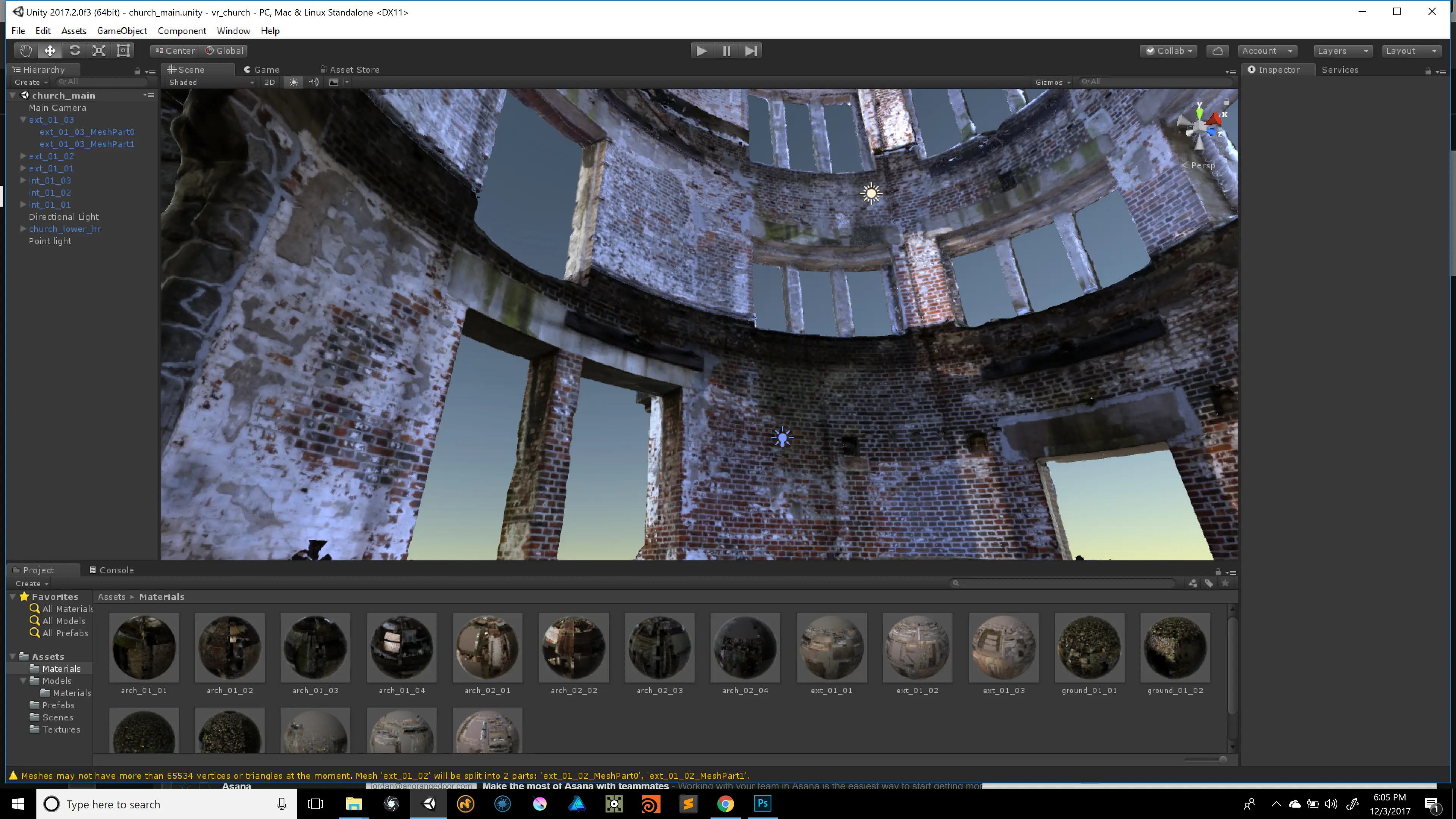 Unity scene view of the reconstructed interior